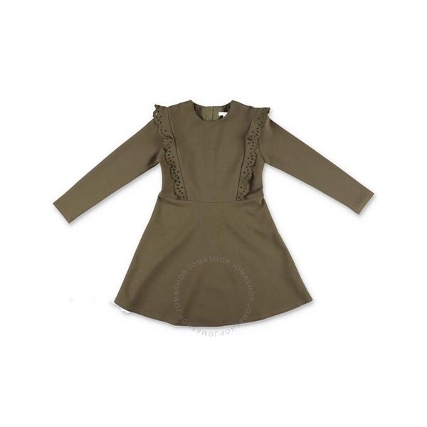 끌로에 Chloe Girls Dark Green Ruffle-Detail Long-Sleeve Dress C12885-673