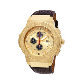 Jbw Saxon Gold-tone Sunray Crystal Dial Gold-tone Stainless Steel Diamond Bezel Brown Leather Strap Mens Watch JB-6101L-E