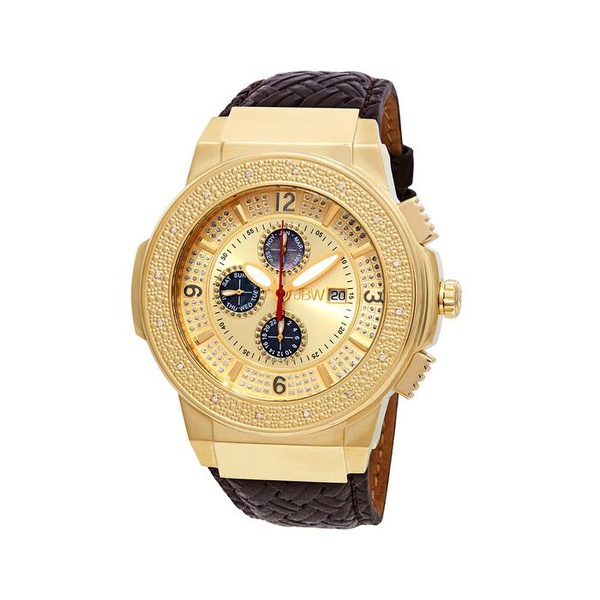  Jbw Saxon Gold-tone Sunray Crystal Dial Gold-tone Stainless Steel Diamond Bezel Brown Leather Strap Mens Watch JB-6101L-E