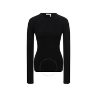 Chloe Ladies Black Wool And Cashmere Flared Sleeve Ribbed Jumper CHC22SMP20510001