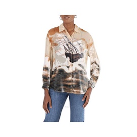 버버리 Burberry Debore Silk Blend Sheep Print Oversized Shirt 4562595