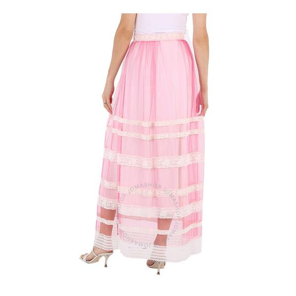 버버리 버버리 Burberry Ladies Bright Pink Floral Lace-trim Tulle Maxi Skirt 4547234