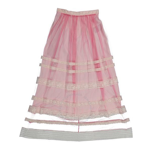 버버리 버버리 Burberry Ladies Bright Pink Floral Lace-trim Tulle Maxi Skirt 4547234