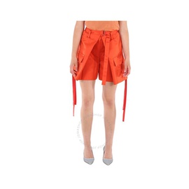사카이 Sacai Ladies Orange Satin Cargo-Pocket Shorts 22-06122