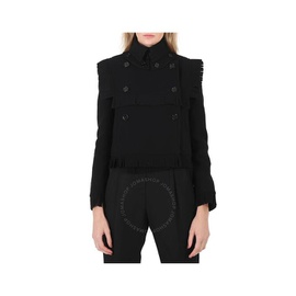 버버리 Burberry Ladies Black Fringed Cashmere Wool Blend Cropped Trench Jacket 8046684