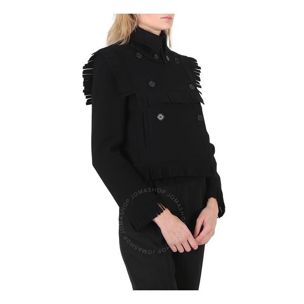 버버리 버버리 Burberry Ladies Black Fringed Cashmere Wool Blend Cropped Trench Jacket 8046684