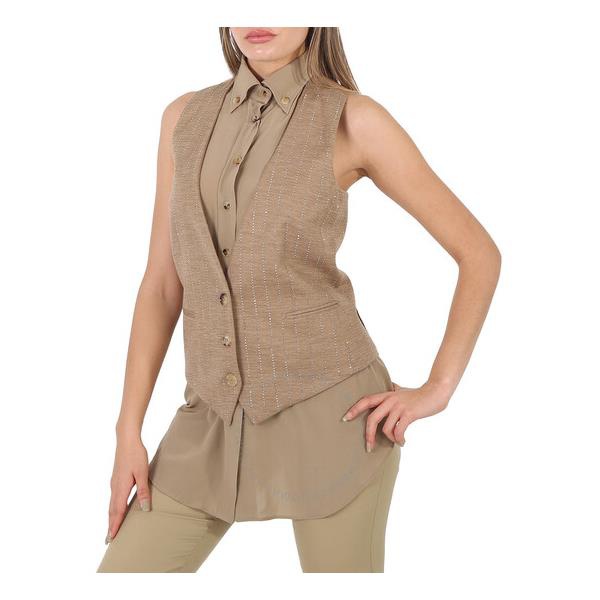 버버리 버버리 Burberry Pecan Melange Shirt Detail Wool Blend Waistcoat 4564282