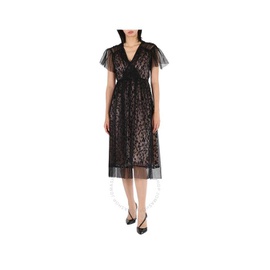 버버리 Burberry Ruffled Hem Embroidered Tulle Dress In Black 8003391