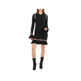 버버리 Burberry Ladies Black Ring Pierced Stretch Jersey Mini Dress 4562560