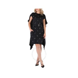 버버리 Burberry Black Antonina Embellished Asymmetric Belted Silk Dress 8023981