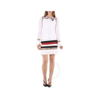 버버리 Burberry White Ring-pierced Striped Stretch Jersey Mini Dress 4562557