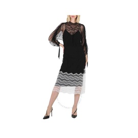 버버리 Burberry Ladies Black Geometric Lace Dress With Gathered-sleeves 8001356
