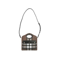 버버리 Burberry Ladies Dark Birch Brown Check Logo Print Pocket Bag 8071386