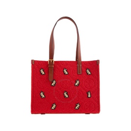 Tory Burch Red Small Rabbit T Monogram Embroidered Tote 143382-601