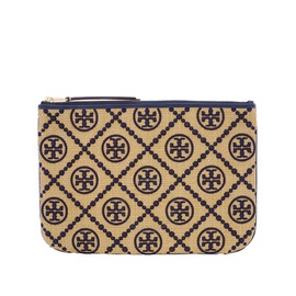 Tory Burch Ladies T Monogram Embroidered Straw Pouch 137767-403