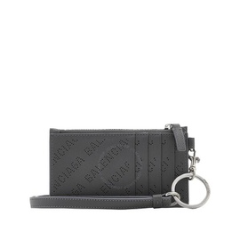 발렌시아가 Balenciaga Dark Grey Perforated Logo Calfskin Cash Card Case On Keychain 594548 D6WZN 1404