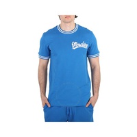 모스키노 Moschino Blue Cotton Stripe Trim Logo Embroidered T-Shirt A0727-7041-1298