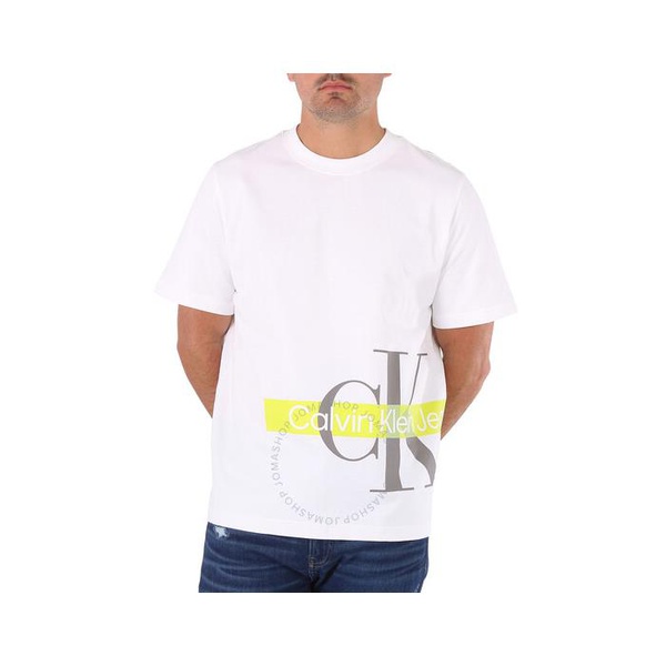 캘빈클라인 Calvin Klein Mens Bright White Overlapping Logo Print T-Shirt J320557-YAF
