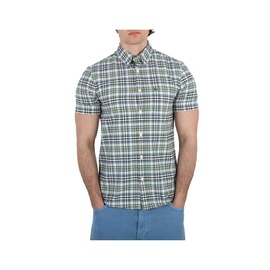 라코스테 Lacoste Khaki Green Regular-Fit Short Sleeve Check Cotton Shirt CH1910-MO-U9I