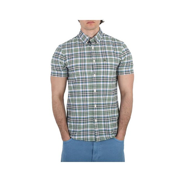 라코스테 라코스테 Lacoste Khaki Green Regular-Fit Short Sleeve Check Cotton Shirt CH1910-MO-U9I