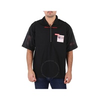 버버리 Burberry Mens Black Short-sleeve Montage Print Cotton Shirt 4558236