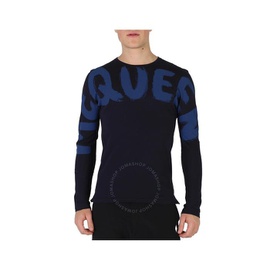 알렉산더맥퀸 Alexander Mcqueen Navy/Cobalt Logo Print Cotton T-Shirt 664426 QUZ89 0913