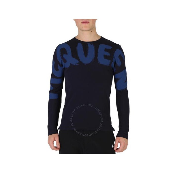 알렉산더 맥퀸 알렉산더맥퀸 Alexander Mcqueen Navy/Cobalt Logo Print Cotton T-Shirt 664426 QUZ89 0913