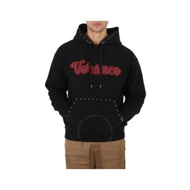 베르사체 Versace Mens Black Studded Logo Varsity Cotton Hoodie 1008064-1A05750-1B000