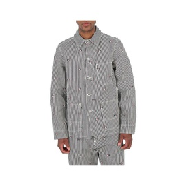 Kenzo Mens Rinse Blue Denim Pixel Stripe Workwear Shirt Jacket FD55DV1026J1.DM