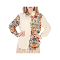 버버리 Burberry Ladies Vanilla Juliette Floral-print Paneled Silk Oversized Shirt 8017057