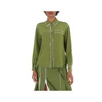 버버리 Burberry Ladies Cedar Green Silk Embellished Oversized Shirt 4562403