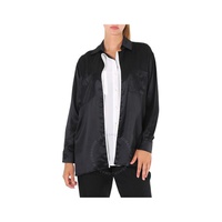 버버리 Burberry Ladies Black Logo Applique Silk Satin Long Sleeve Shirt 4566770