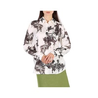 버버리 Burberry Ladies Black Renaissance Carlota Long Sleeve Silk Blouse 8024454