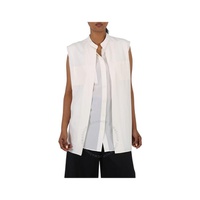 버버리 Burberry Neutral White Suziesl Crepe De Chine Logo Detail Sleeveless Silk Shirt 8044673