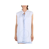 버버리 Burberry Ladies Pale Blue Suziesl Logo Detail Sleeveless Silk Crepe De Chine Shirt 8044672