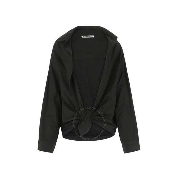 발렌시아가 발렌시아가 Balenciaga Black Cotton Poplin Gathered-Detail Shirt 704462 TYB18 1000