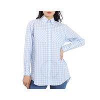 버버리 Burberry Ladies Pale Blue Pattern Gingham Cotton Poplin Shirt Dress 4564553