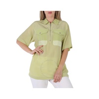 버버리 Burberry Ladies Mist Green Ilona Zip-front Silk Bowling Shirt 8041117