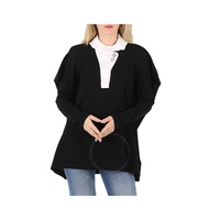 버버리 Burberry Ladies Black Contrast-Collar Pique Reconstructed Polo Shirt 4567981