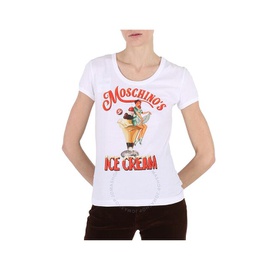 모스키노 Moschino Ladies White Ice Cream Print Cotton T-Shirt A0709-0541-1001