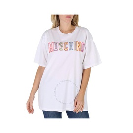 모스키노 Moschino Ladies Fantasy Print White Logo Cotton Jersey T-Shirt 0701-0541-2001