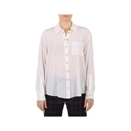 버버리 Burberry Ladies Marika Optic White Press Studded Silk Crepe De Chine Shirt 8016905