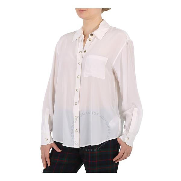 버버리 버버리 Burberry Ladies Marika Optic White Press Studded Silk Crepe De Chine Shirt 8016905