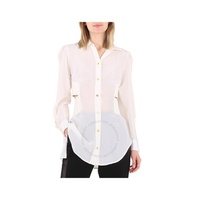 버버리 Burberry Ladies Optic White Logo Detail Cut-out Silk Shirt 4564180