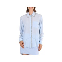 버버리 Burberry Pale Blue Silk Crepe Ring-pierced Shirt 8017035