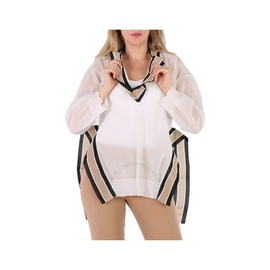 버버리 Burberry Ladies White Long-Sleeve Cricket Stripe Detail Knit Oversized Top 4566986