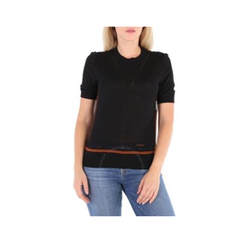 버버리 Burberry Ladies Black Short Sleeve Logo Intarsia Wool Silk Cashmere Top 8036186