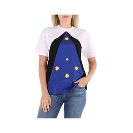 버버리 Burberry Ladies Oceanic Blue Colour-Block Star-Print T-Shirt 8047130
