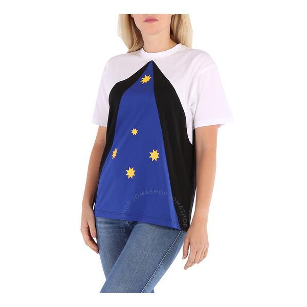 버버리 버버리 Burberry Ladies Oceanic Blue Colour-Block Star-Print T-Shirt 8047130