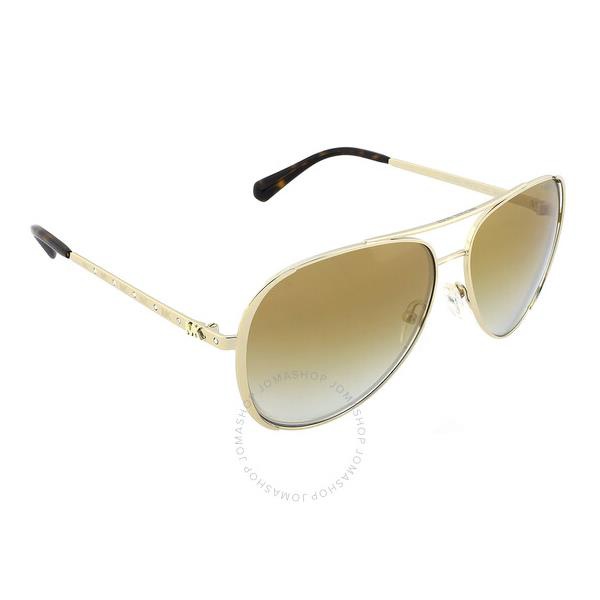 마이클 코어스 Michael Kors Chelsea Bright Gold Grey Gradient Mirror Pilot Ladies Sunglasses MK1101B 1014GO 60